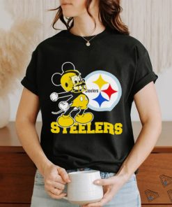 Top mickey Mouse cartoon NFL Pittsburgh Steelers football player helmet logo shirt
