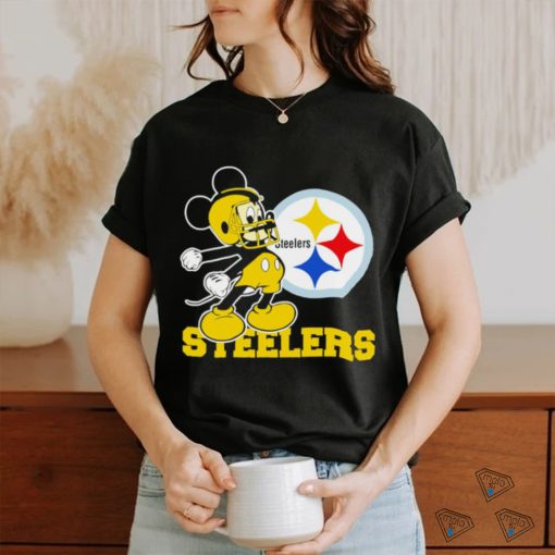 Top mickey Mouse cartoon NFL Pittsburgh Steelers football player helmet logo shirt