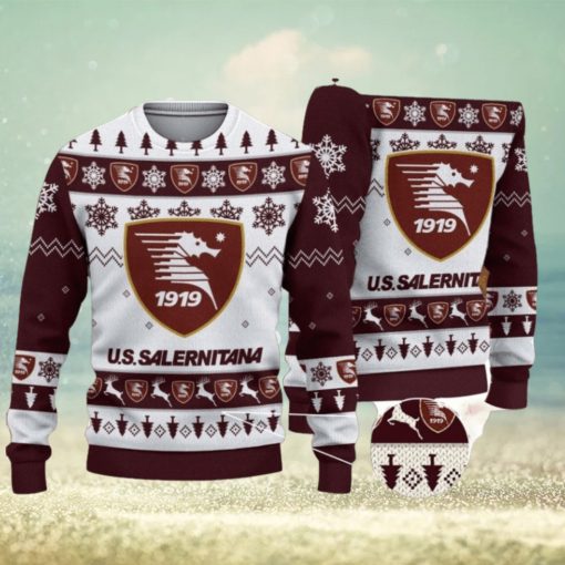 U.S. Salernitana 1919 Ugly Christmas Sweater Snowflake Pattern Pattern 3D Sweater Holiday Gift Ideas For Sport Fans