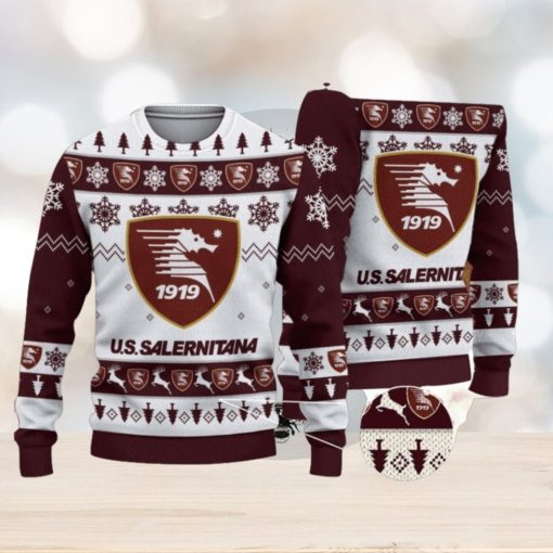 U.S. Salernitana 1919 Ugly Christmas Sweater Snowflake Pattern Pattern 3D Sweater Holiday Gift Ideas For Sport Fans