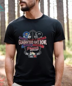 UNLV Rebels vs Kansas Jayhawks Blue 84 Unisex 2023 Guaranteed Rate Bowl Head To Head Helmet T Shirt