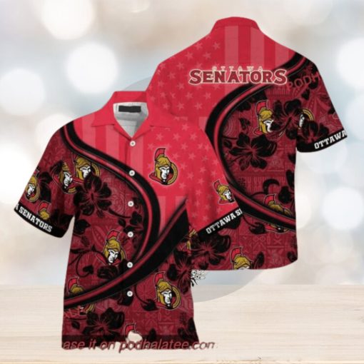 US Flag Design Custom Summer Aloha Shirt, Ottawa Senators NHL