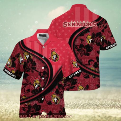 US Flag Design Custom Summer Aloha Shirt, Ottawa Senators NHL