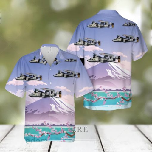 US Navy E 2C Hawkeyes Of VAW 115 Liberty Bells Flying By Mount Fuji, Japan Hawaiian Shirt Beach Lover Gift