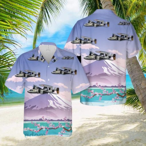 US Navy E 2C Hawkeyes Of VAW 115 Liberty Bells Flying By Mount Fuji, Japan Hawaiian Shirt Beach Lover Gift