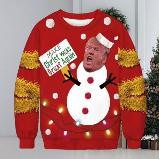 Ugly Christmas Sweater Trump Snowman Santa Men