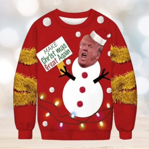 Ugly Christmas Sweater Trump Snowman Santa Men
