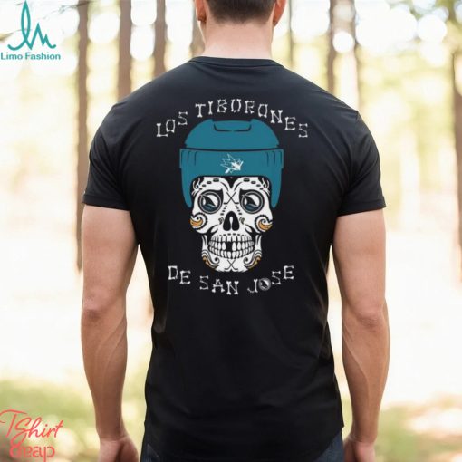 Unisex San Jose Sharks Los Tiburones Teal Helmet Tee shirt