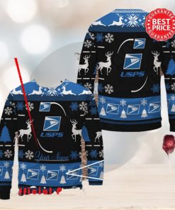 Usps Custom Name Black Design Logo Reindeer Ugly Christmas Sweater