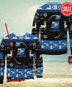 Usps Custom Name Black Design Logo Reindeer Ugly Christmas Sweater