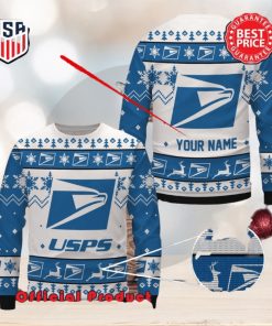 Usps Custom Name White Design Logo Snowflake Ugly Christmas Sweater