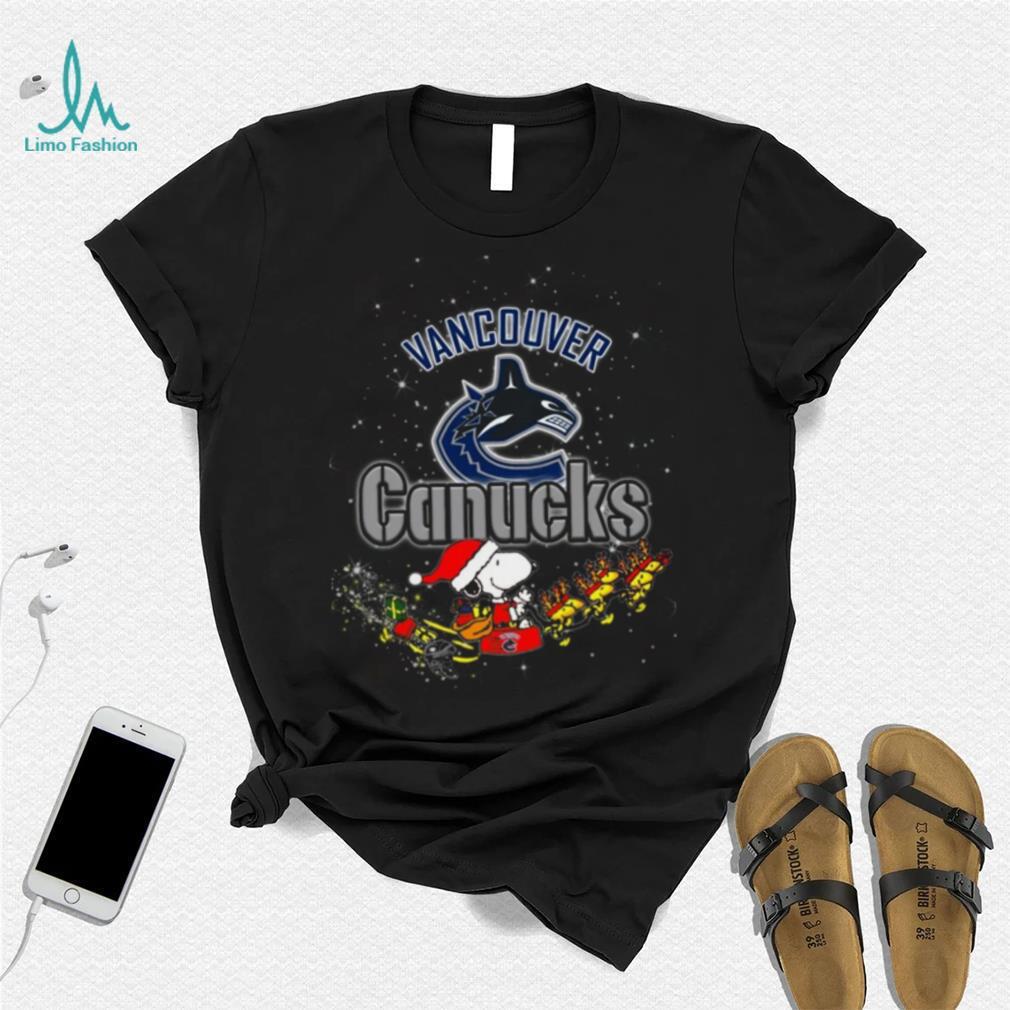 Vancouver Canucks NHL Santa Snoopy and Woodstock Christmas T Shirt Vancouver Canucks NHL Santa Snoopy and Woodstock Christmas T Shirt