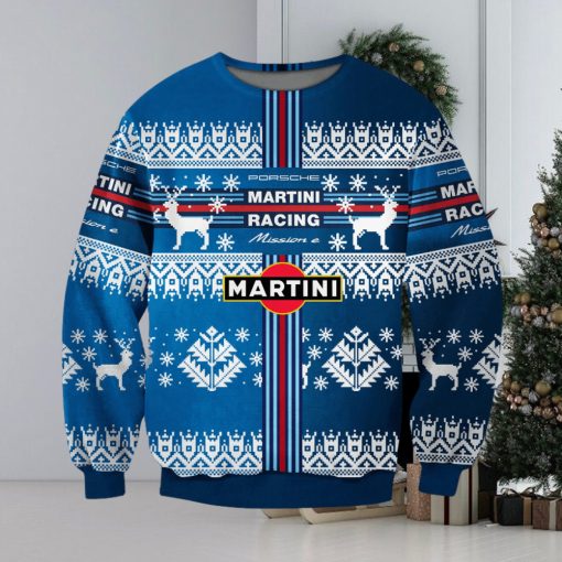 Vintage Racing Christmas Print Crew Neck Pullover Sweater