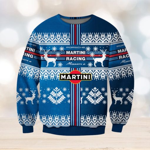Vintage Racing Christmas Print Crew Neck Pullover Sweater