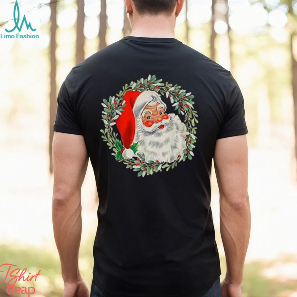 Vintage Santa Claus With Wreath Beautiful Christmas Design T Shirt Vintage Santa Claus With Wreath Beautiful Christmas Design T Shirt