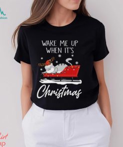 Wake Me Up When It's Christmas Funny Christmas Cat Classic T Shirt