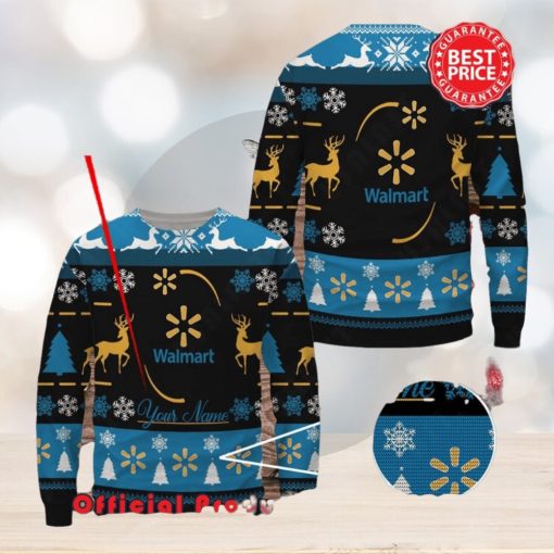 Walmart Custom Name Black Design Logo Reindeer Ugly Christmas Sweater