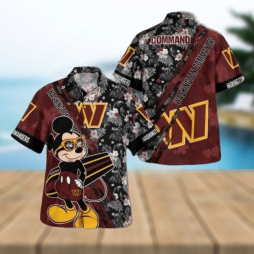 Washington Commanders Mickey Mouse Floral Short Sleeve Hawaii Shirt, Washington Commanders Shirt