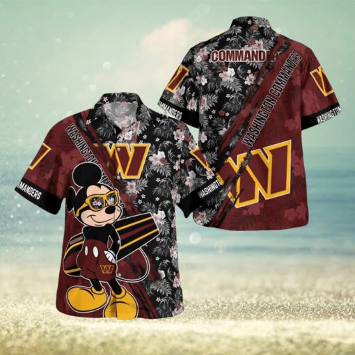 Washington Commanders Mickey Mouse Floral Short Sleeve Hawaii Shirt