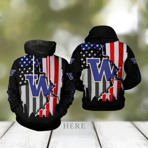 Washington Huskies NCAA US Flag 3D Printed Hoodie Ver 1