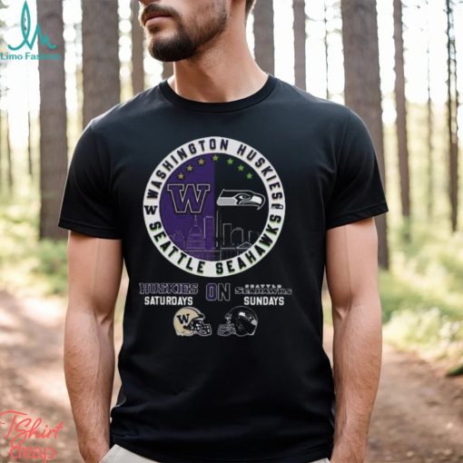 Washington Huskies On Saturdays On Seattle Seahawks On Sundays Circle Logo Shirt