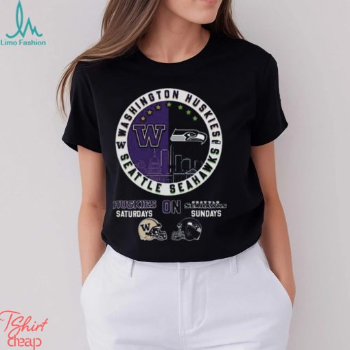 Washington Huskies On Saturdays On Seattle Seahawks On Sundays Circle Logo Shirt