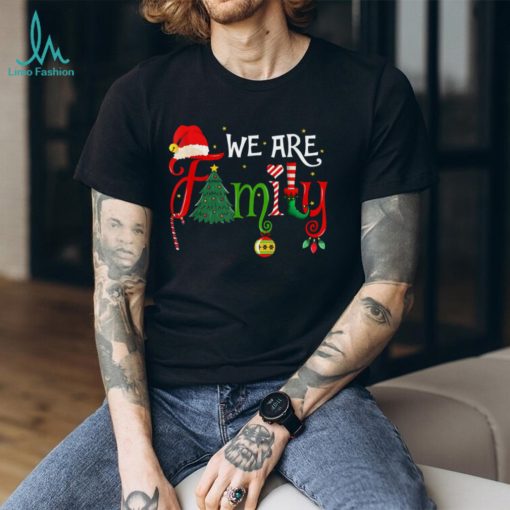 We Are Family Christmas Tree Santa Hat Xmas Elf Candy Cane T Shirt Black X Large