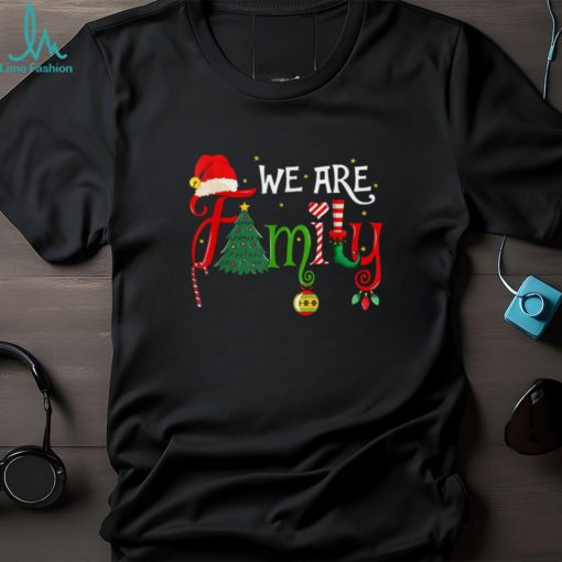 We Are Family Christmas Tree Santa Hat Xmas Elf Candy Cane T Shirt Black X Large