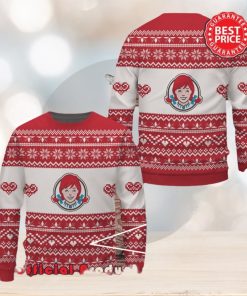 Wendy’s Red White Design Logo Snowflake Heart Ugly Christmas Sweater
