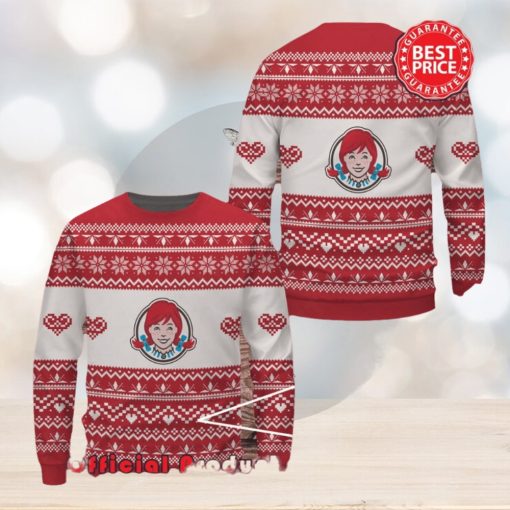 Wendy’s Red White Design Logo Snowflake Heart Ugly Christmas Sweater