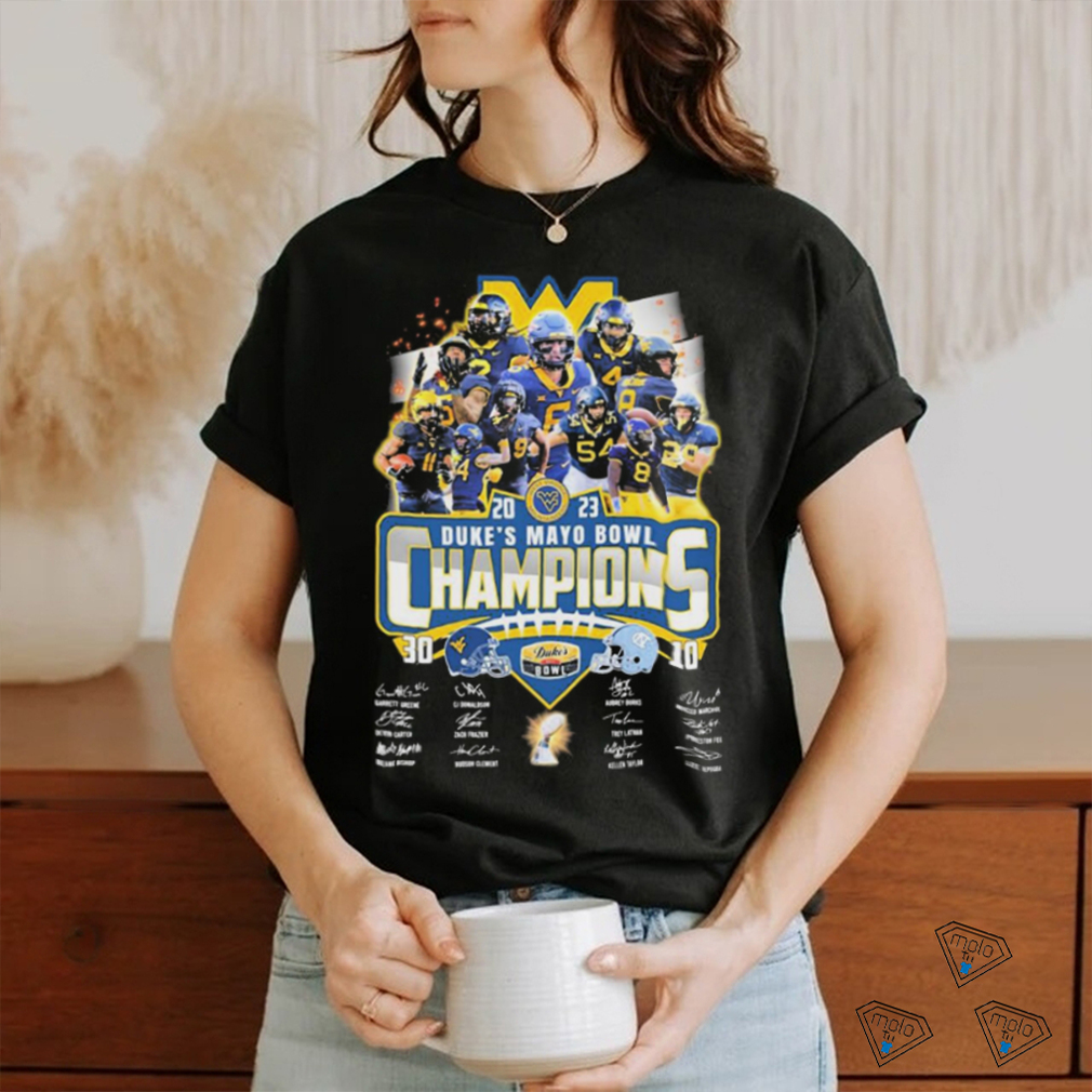 West Virginia Mountaineers 2023 Duke’s Mayo Bowl Champions 30 10 Unc Signatures Shirt