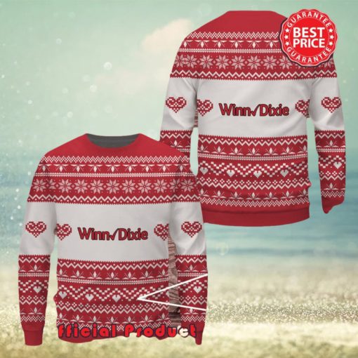 Winn Dixie Red White Design Logo Snowflake Heart Ugly Christmas Sweater