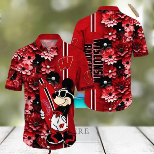 Wisconsin Badgers Hawaiian Shirt Mickey Love Surfing Trending Summer Gift