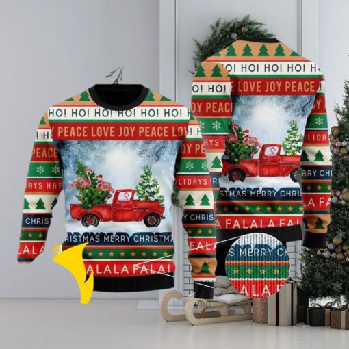 Xmas Flamingos Ride Red Truck Christmas Ugly Sweater 3D