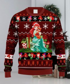 Xmas Little Ariel Mermaid Red Brown Christmas Ugly Sweater 3D