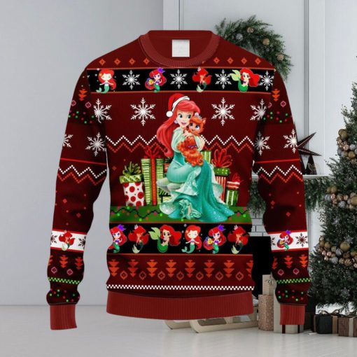 Xmas Little Ariel Mermaid Red Brown Christmas Ugly Sweater 3D