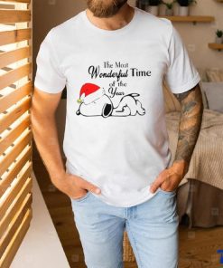 Xmas Santa Snoopy sleep the most Wonderful time of the year t shirt