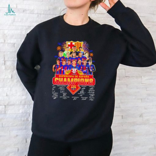 2023–2024 Supercopa de España Champions FC Barcelona player signatures logo firework shirt