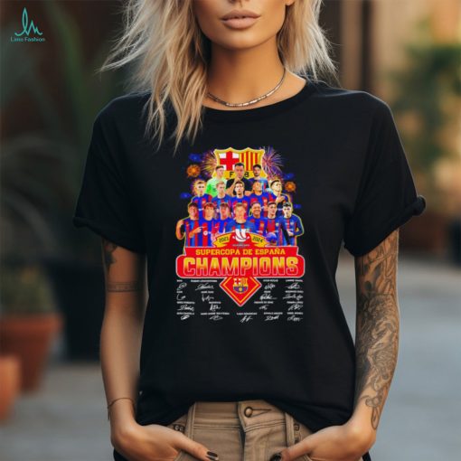 2023–2024 Supercopa de España Champions FC Barcelona player signatures logo firework shirt