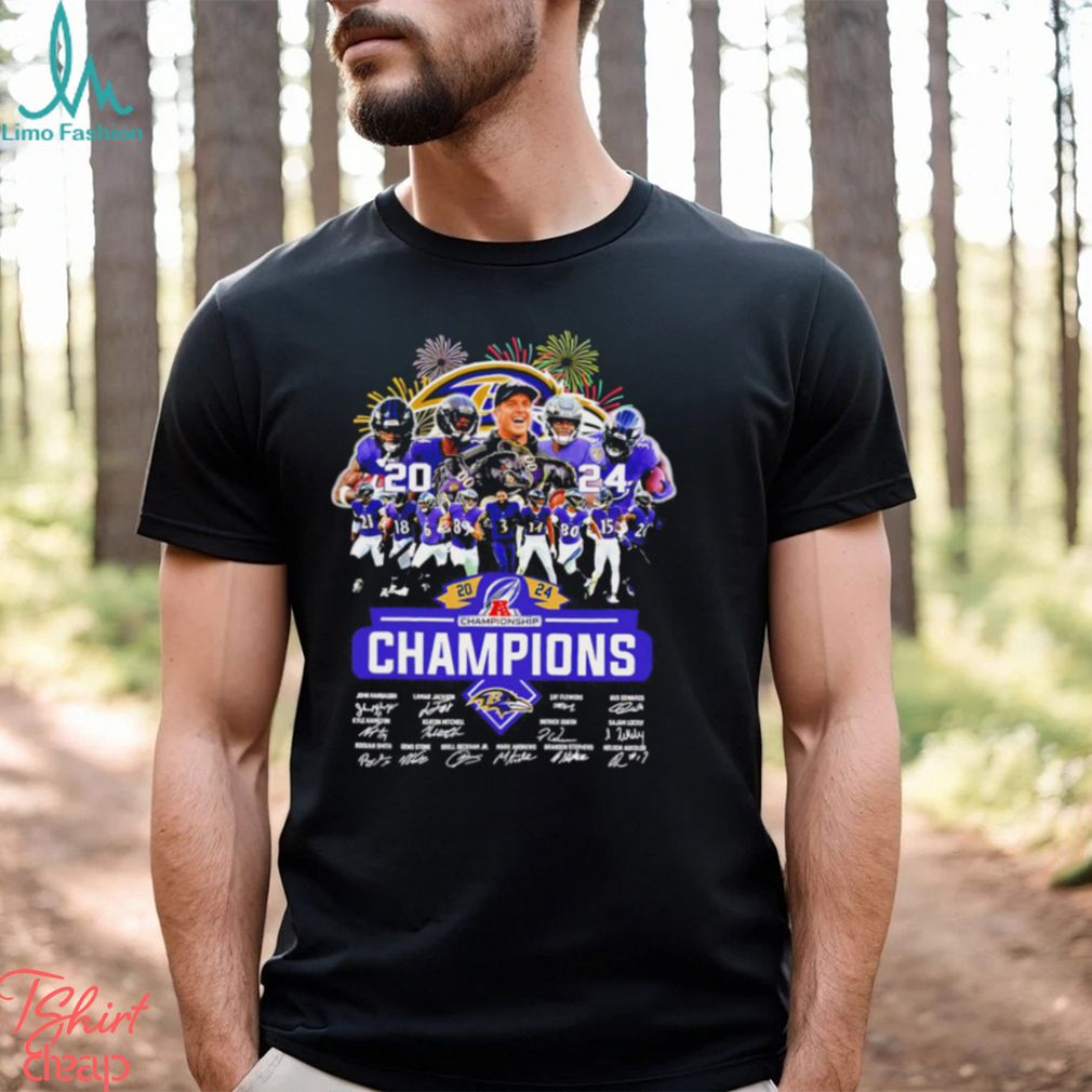 2024 AFC Championship Baltimore Ravens player signatures logo firework shirt 2024 AFC Championship Baltimore Ravens player signatures logo firework shirt
