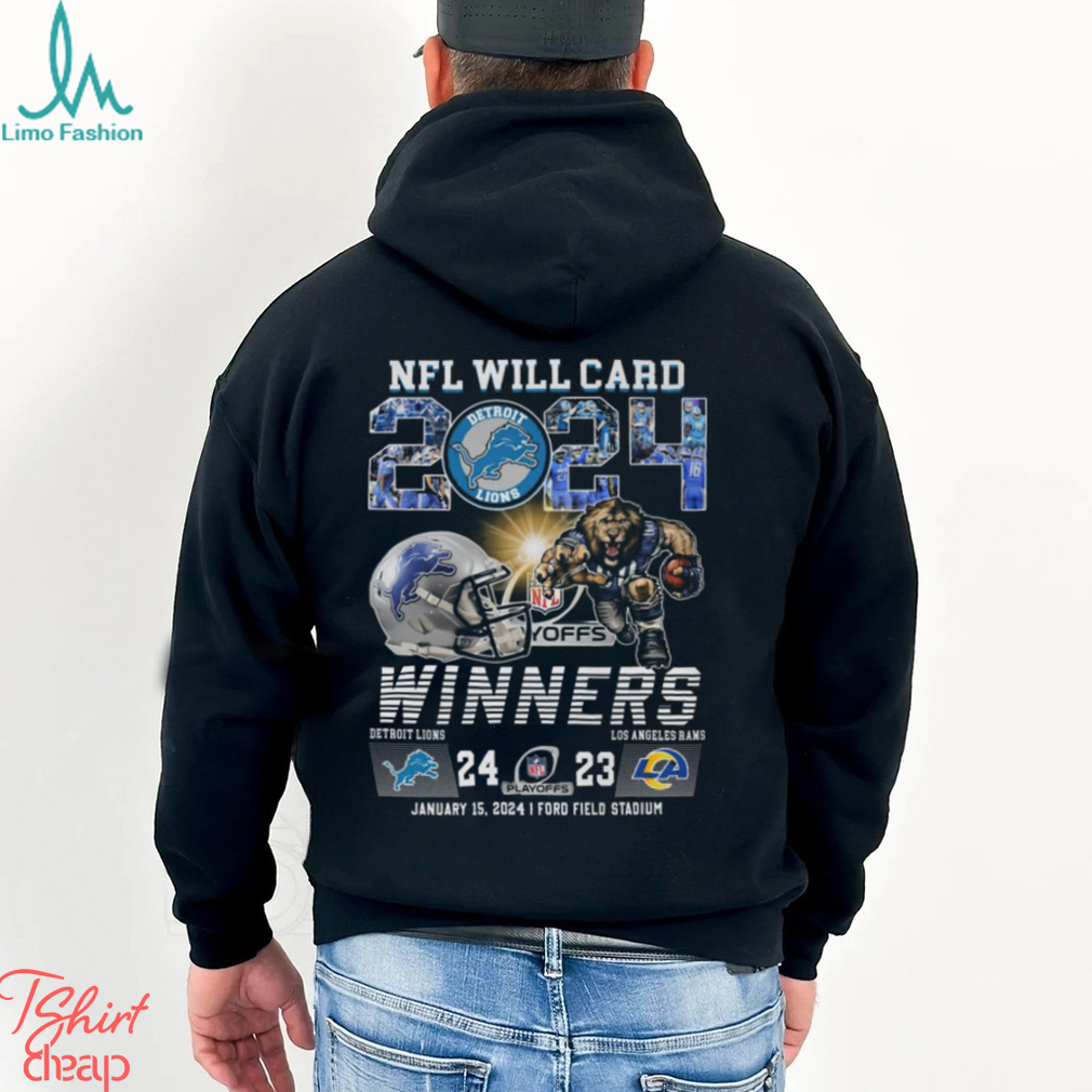 2024 NFL Will Card Playoffs Winners Detroit Lions 24 – 23 Los Angeles Rams January 15, 2024, Ford Field Stadium T Shirt 2024 NFL Will Card Playoffs Winners Detroit Lions 24 – 23 Los Angeles Rams January 15, 2024, Ford Field Stadium T Shirt