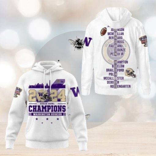 2024 Sugar Bowl Champions Washington Huskies White 3D Hoodie