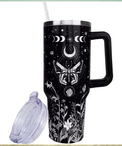 40 oz Tumbler with Handle and Straw, 40oz Goth Tumbler with Handle Insulated Leak Proof Travel Coffee Mug, Reusable Stainless Steel Tumblers