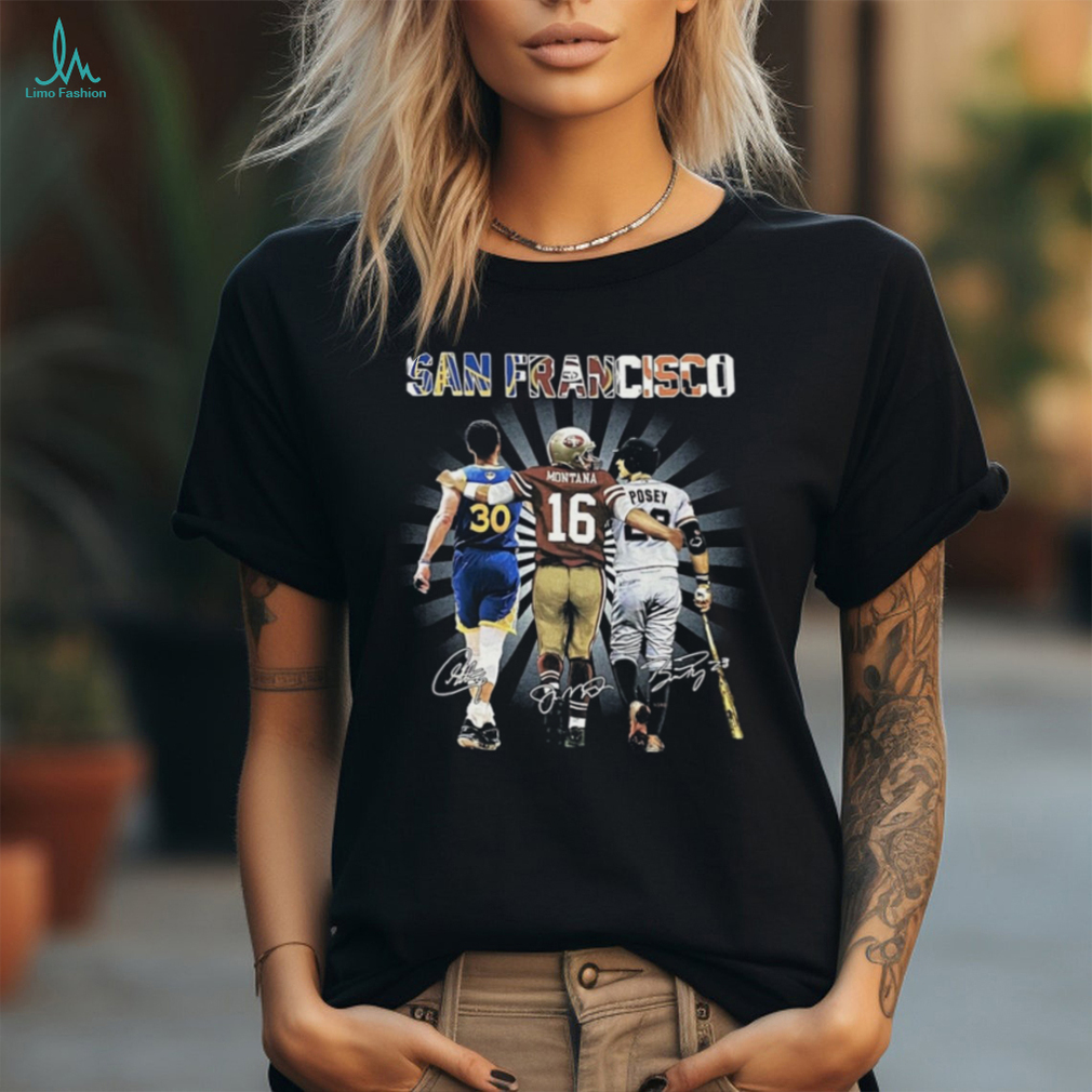49ers Giants Golden State Curry Montana Posey San Francisco Signatures Shirt 49ers Giants Golden State Curry Montana Posey San Francisco Signatures Shirt