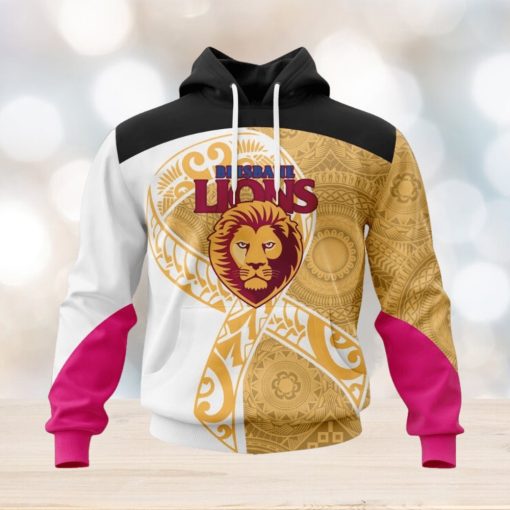 AFL Brisbane Lions Custom Name Number Fight Cancer Pullover Hoodie