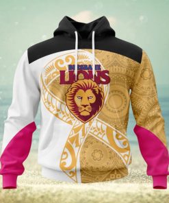 AFL Brisbane Lions Custom Name Number Fight Cancer Pullover Hoodie