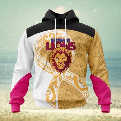 AFL Brisbane Lions Custom Name Number Fight Cancer Pullover Hoodie