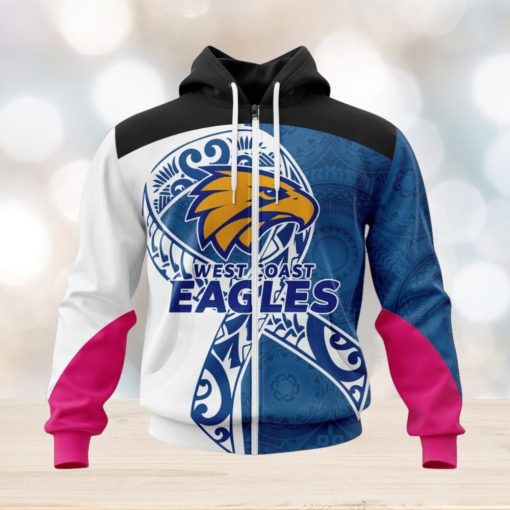 AFL West Coast Eagles Custom Name Number Fight Cancer Zip Up Hoodie