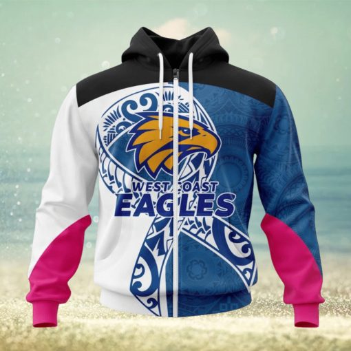 AFL West Coast Eagles Custom Name Number Fight Cancer Zip Up Hoodie