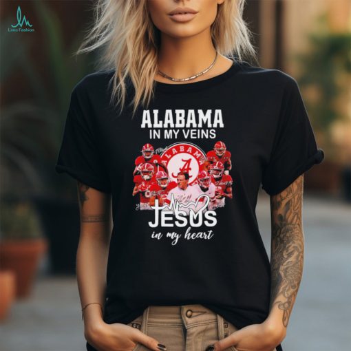 Alabama Crimson Tide in my veins Jesus in my heart player signatures logo 2024 shirt
